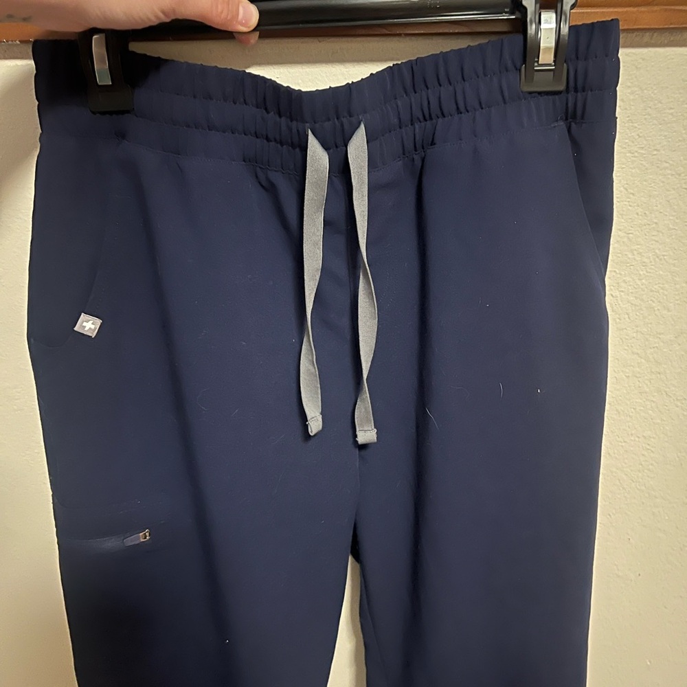 Figs Navy Jogger Pants with Gray Drawstring